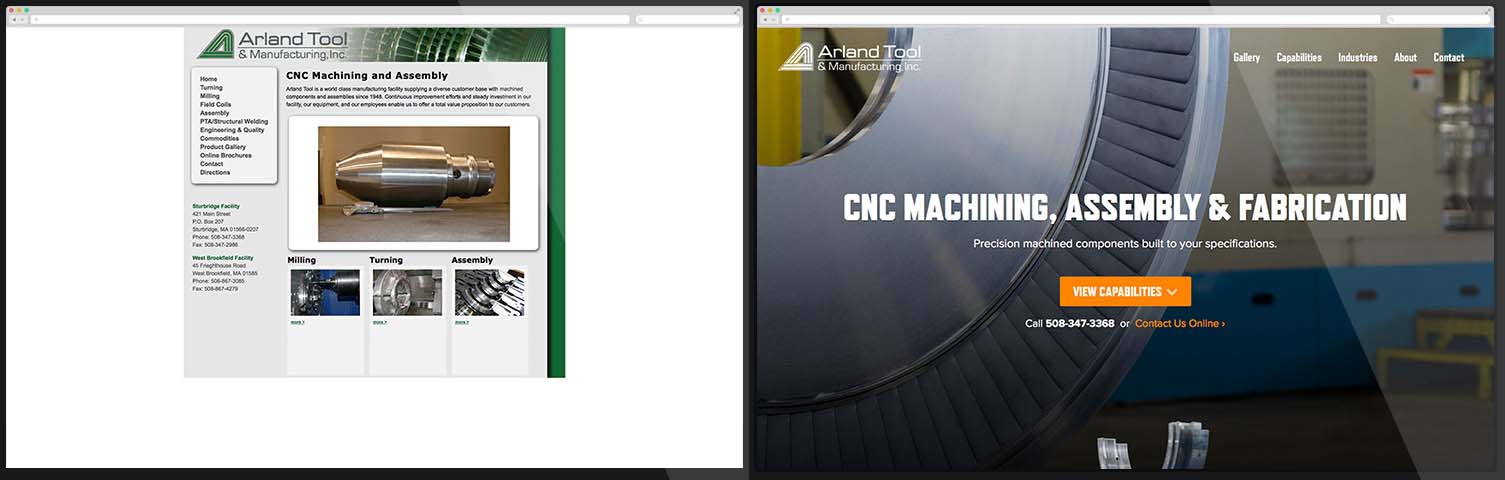Website arland tool trước và sau khi thiết kế lại