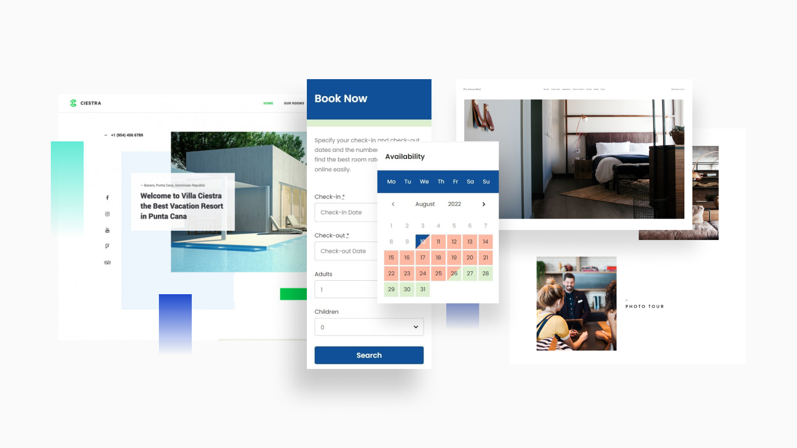 Giao diện đặt lịch hiện đại hiển thị rõ ngày trống, giá và thông tin giúp khách hàng tin tưởng hơn khi thao tác trực tuyến.