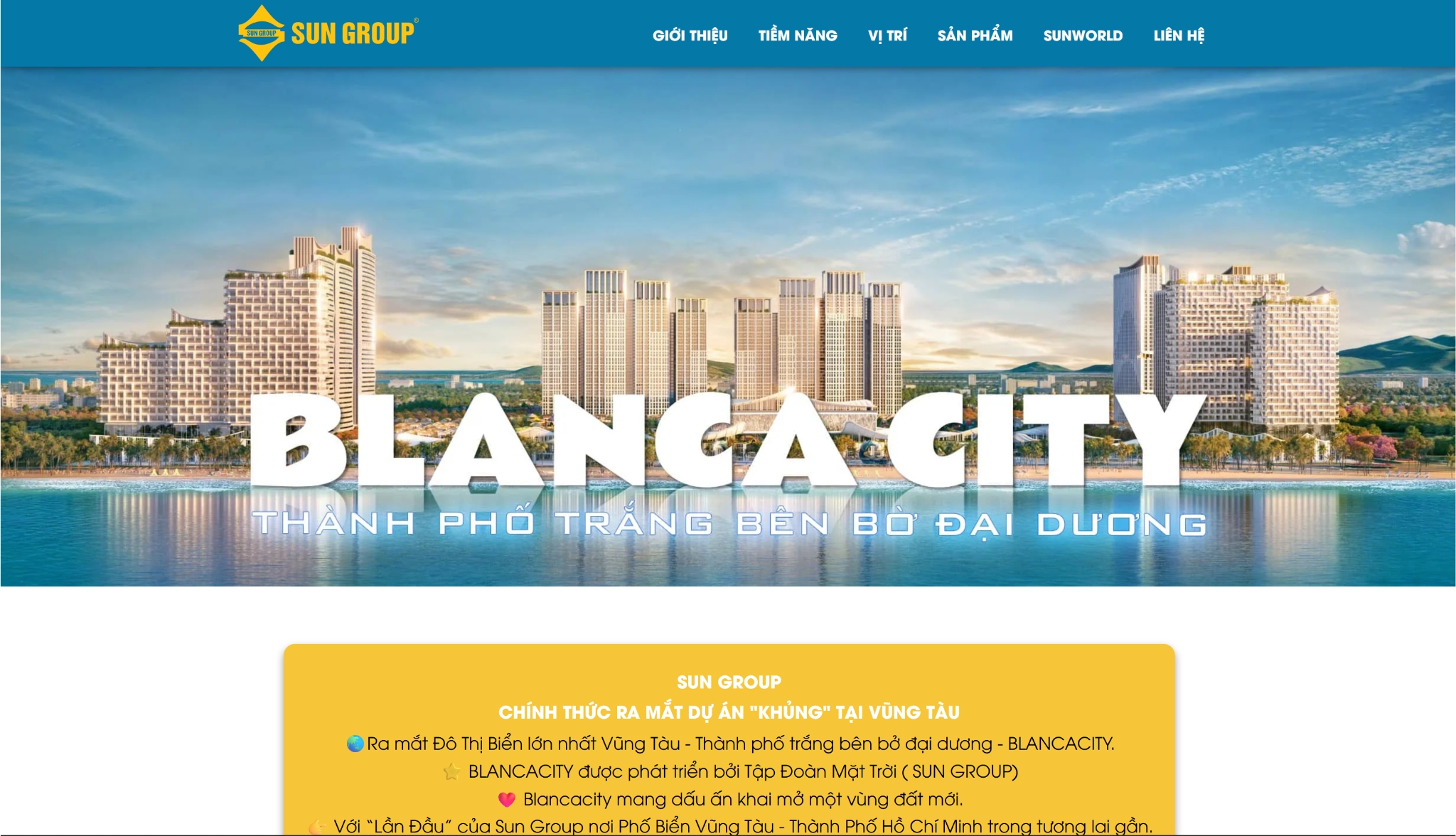 Website landing page bất động sản Blancacity (Sun Group) - thực hiện bởi VDesign