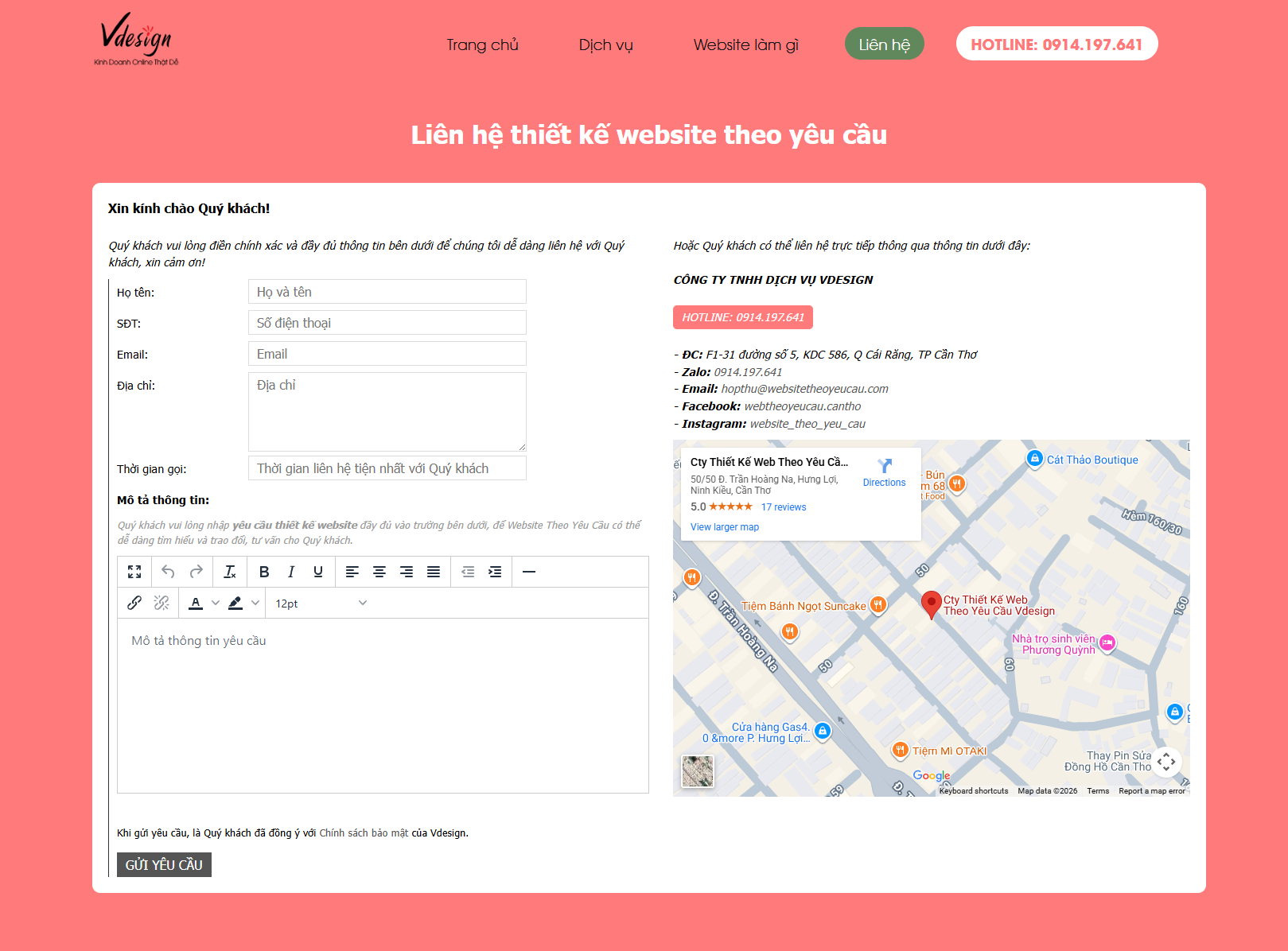 Google Map trên website giúp khách xem vị trí và bấm chỉ đường nhanh.